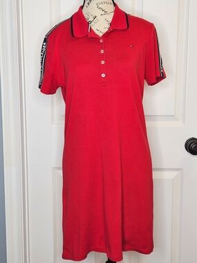 Tommy Hilfiger Red Casual Polo Dress Short Sleeve Cotton Size M